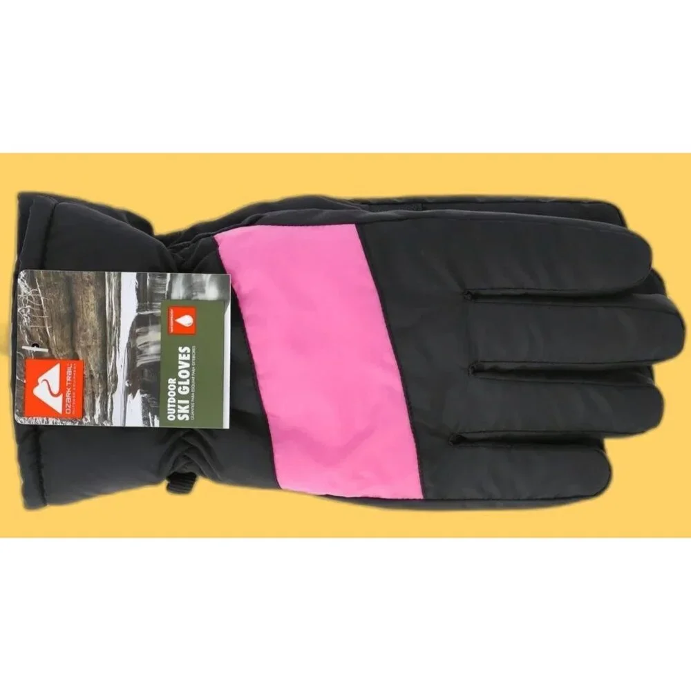Ozark Trail Girls Gloves Water Resistant SIZE S-M Black Pink Ski NEW